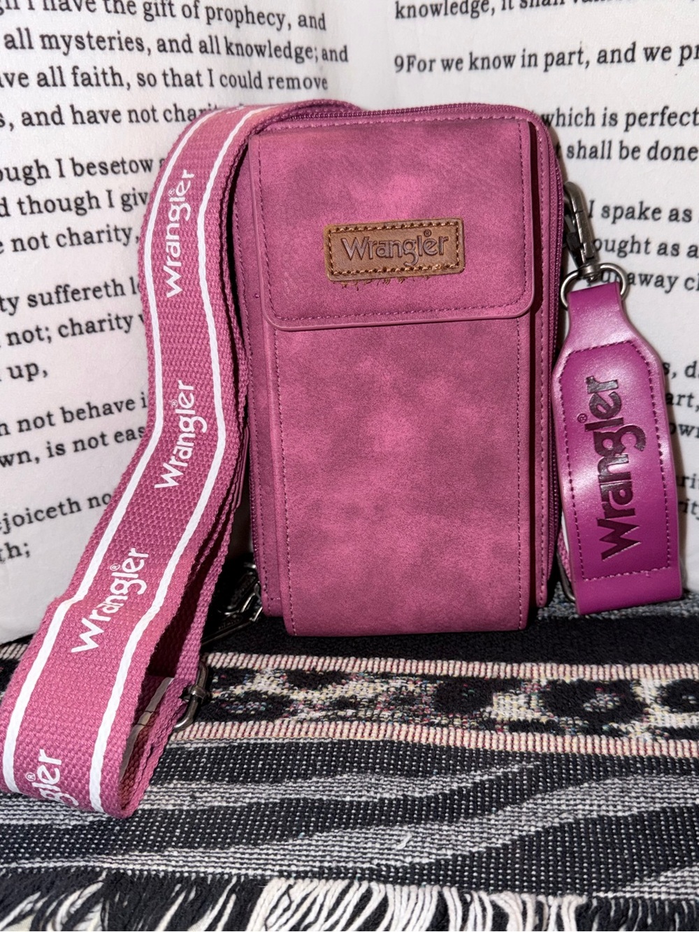🌸Wrangler Plum-Pink Crossbody Phone Pouch with Branded Strap